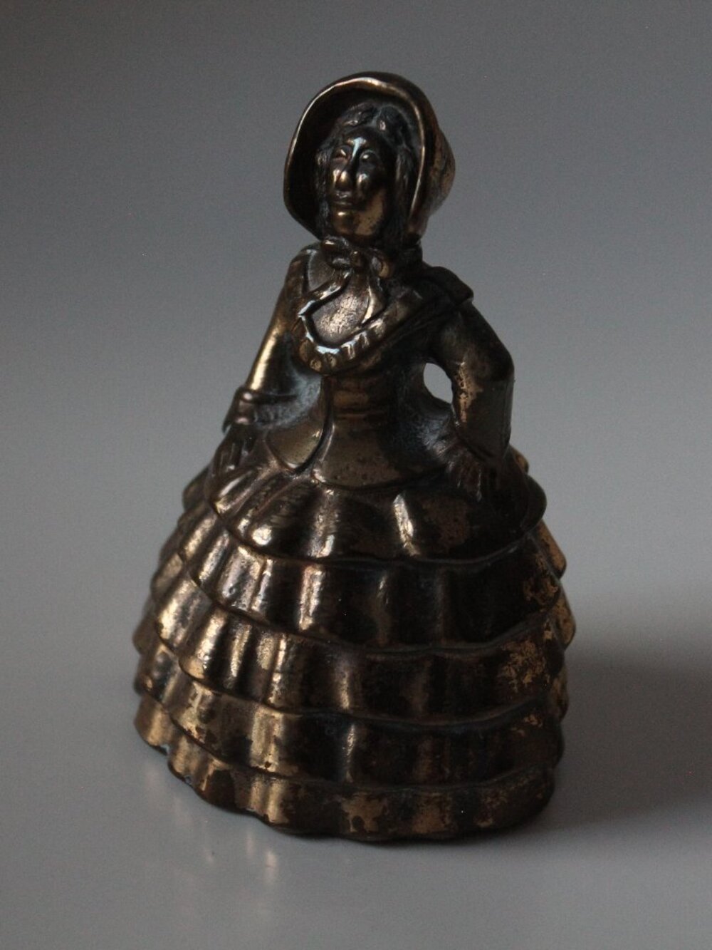Antique Brass Servant Call Bell in Shape of Victorian Lady in Crinoline